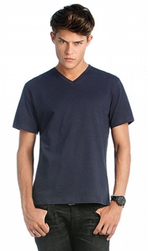 Men V-Neck Slub